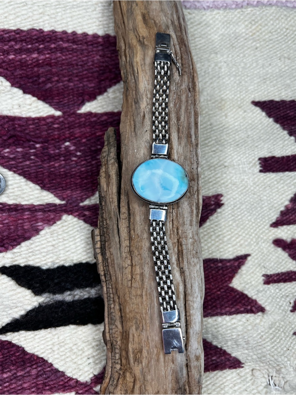 Larimar 925 Sterling Silver Statement Bracelet 44g Large Cabochon